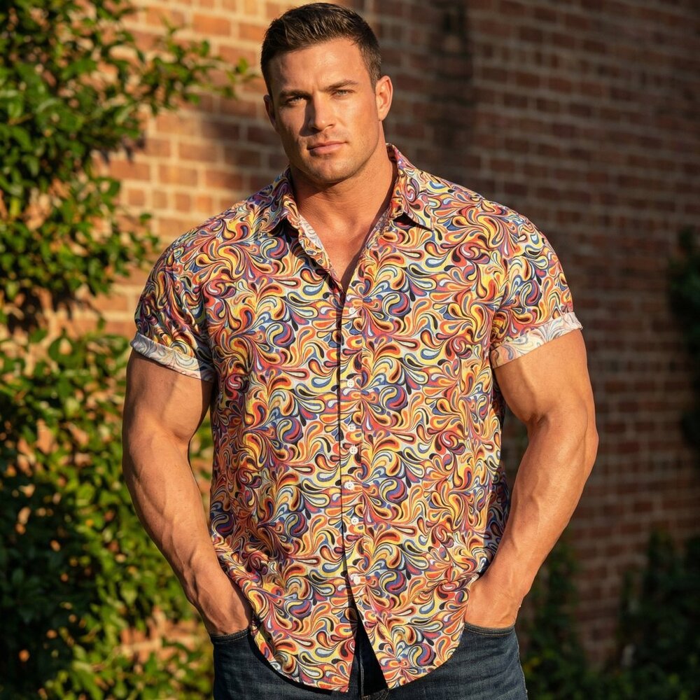 Cremieux Premium Denim Shirt Men's Size 4XB Button Up Psychedelic Swirl Retro